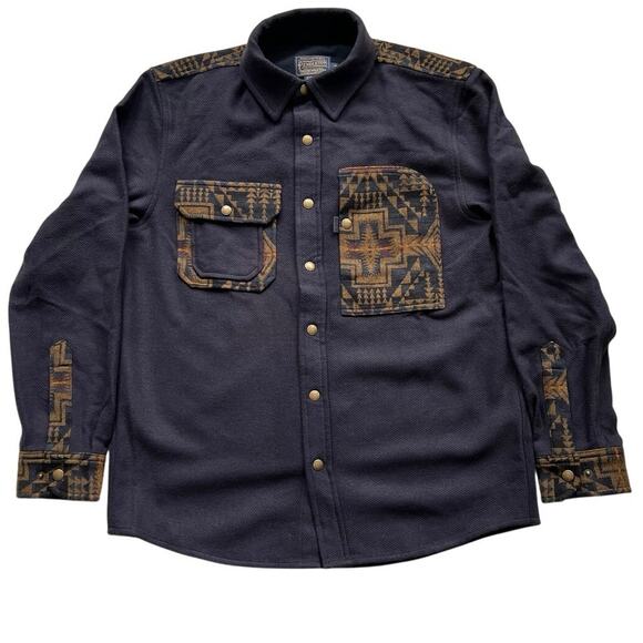 Pendleton Wool Shirt Jacket M Southwest Aztec Snap Button Western USA Fabric - Picture 2 of 9